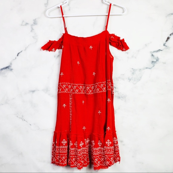 Free People Red Embroidered Boho Flounce Dress - Picture 2 of 8